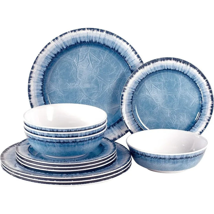 "Star Shine" Melamine Dinnerware Set, Navy Blue, Service for 6