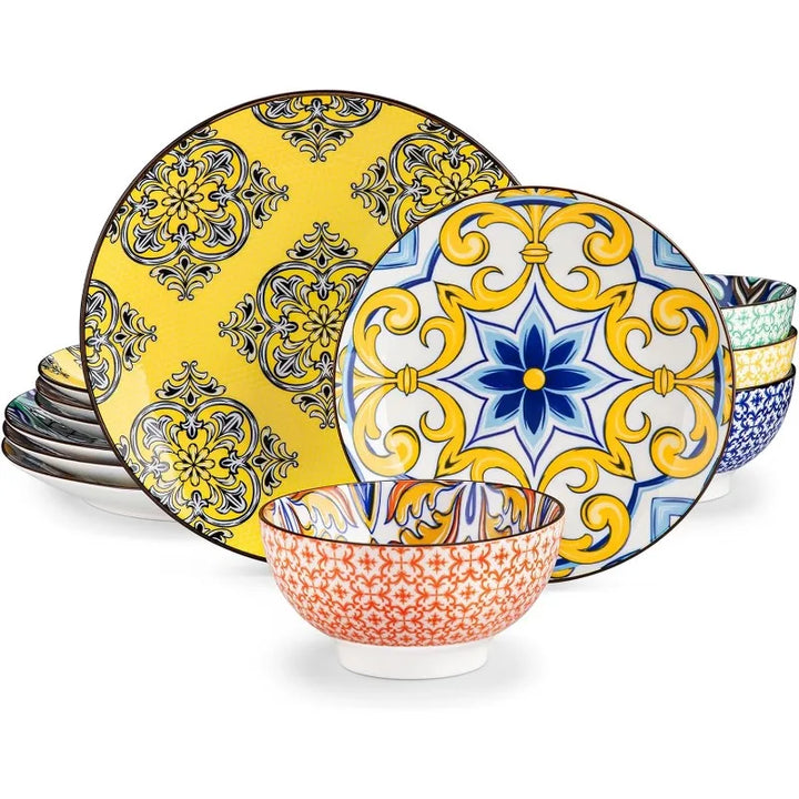 Jasmin Dinnerware Sets for 4 Colorful Porcelain Hand Painted Arabic Style Dinner Set 12 Pieces