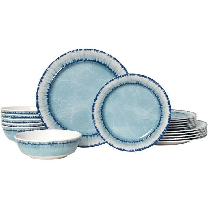 "Star Shine" Melamine Dinnerware Set, Light Blue, Service for 6,