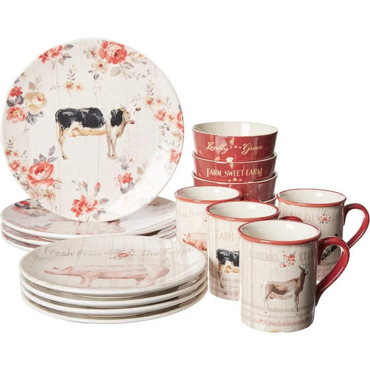 "Farmhouse" by Certified International, 16-pc Dinnerware Set, Service for 4, Rustic Casual Dining